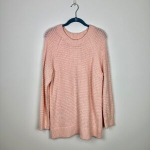 Lou & Grey Alpaca Blend Blush Pink Waffle Knit Crew Neck Tunic Sweater Size